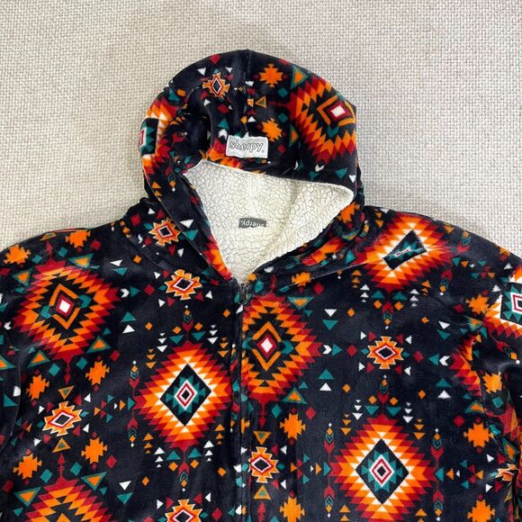 Sherpy Hoodie Women's One Size Full Zip Aztec Pattern Oversized Sherpa Lined - Picture 2 of 8